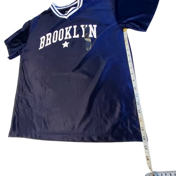 Brooklyn Navy Blue Graphic Tee Size M Polyester By Mighty Fine Ribbed collar - Picture 6 of 7